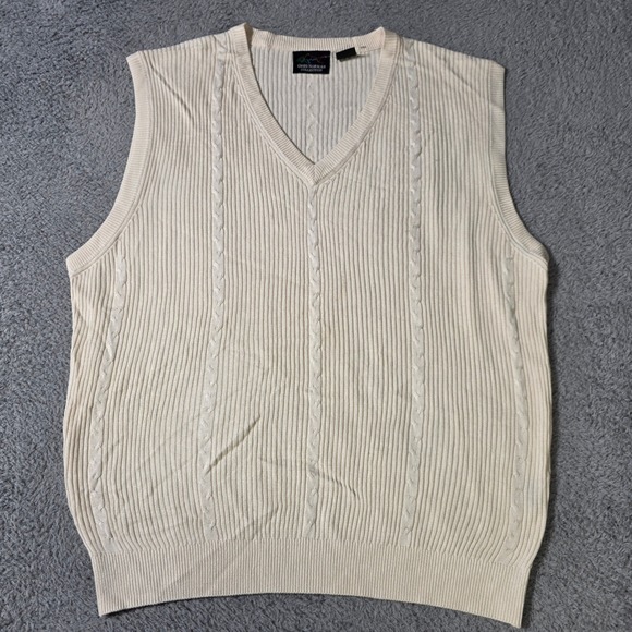 Greg Norman Collection Other - Greg Norman Mens L Sweater Vest Cream 100% Silk Ribbed Cable Knit V-Neck Golf